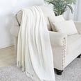 thumbnail image 4 of wqlpp-Textured Solid Soft Sofa Throw Couch Cover Knitted Decorative Blanket (Off White, 50x90 inches), 4 of 4