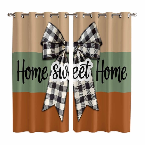 Curtains 84 Inches Long 2 Panels, Sweet Home Grommets Window Treatment Curtain, Black White Plaid Bow Horizontal Stripes Thermal Curtains Drapes for Living Room/Bathroom