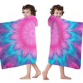 thumbnail image 4 of Pink Blue Tie Dye Flower Pattern Hooded Bath Towel，60"x35" for Ages 3 To 12 Kids, Quick Dry Lightweight Soft Microfiber Hood Beach Towel Cover Up for Kids, 4 of 7