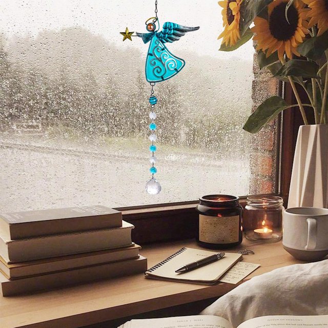 Premium 45cm Ventana Colgante Colgante Patio Patio Porche Decorativo Windchime Reflector de lámpara solar Carillones azul Soledad Campanilla de viento colgante colgante