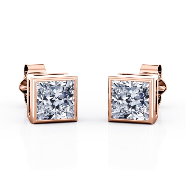 Pendientes de Botón JeenMata con Solitario de Moissanita 2 Quilates En Baño de Oro Rosa de 18 K sobre Plata