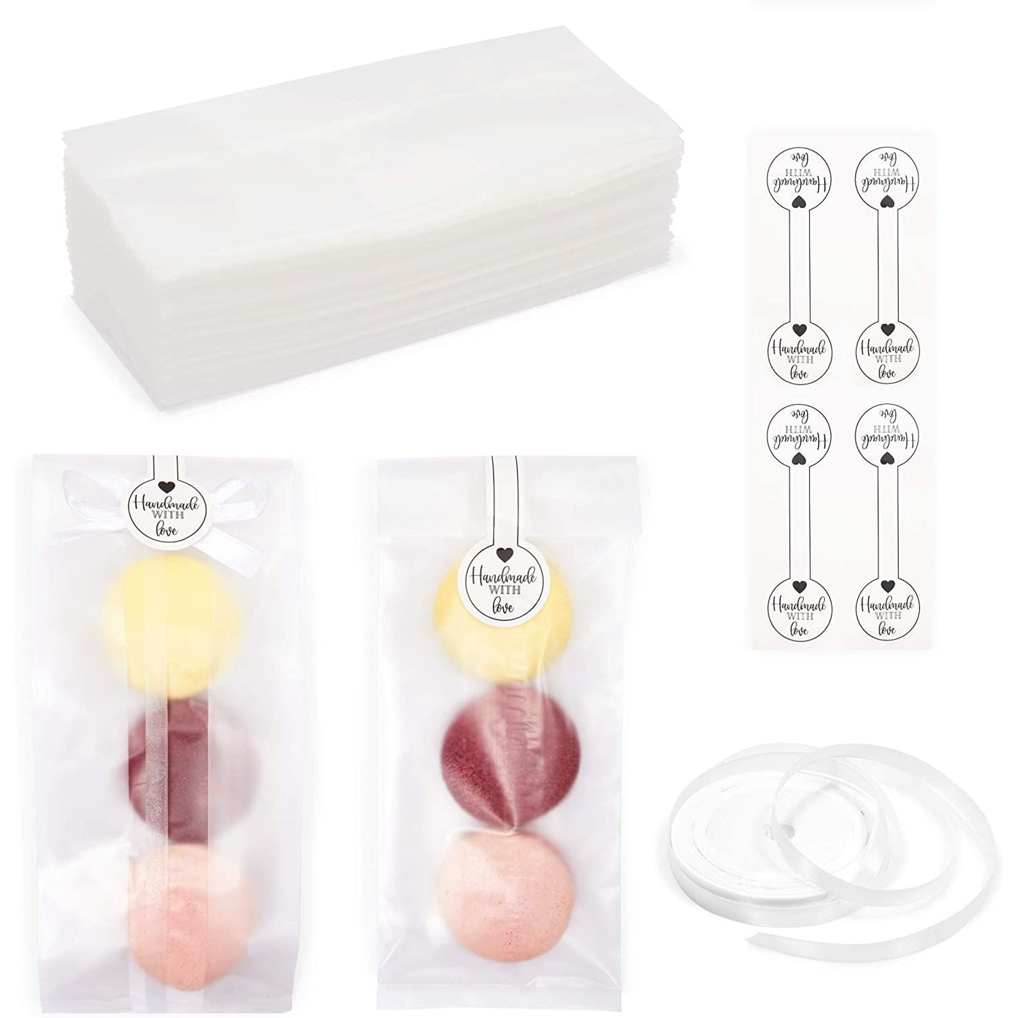 250 Pack Clear Plastic Goodie Bags 3.35" x 9", Stickers Included, for