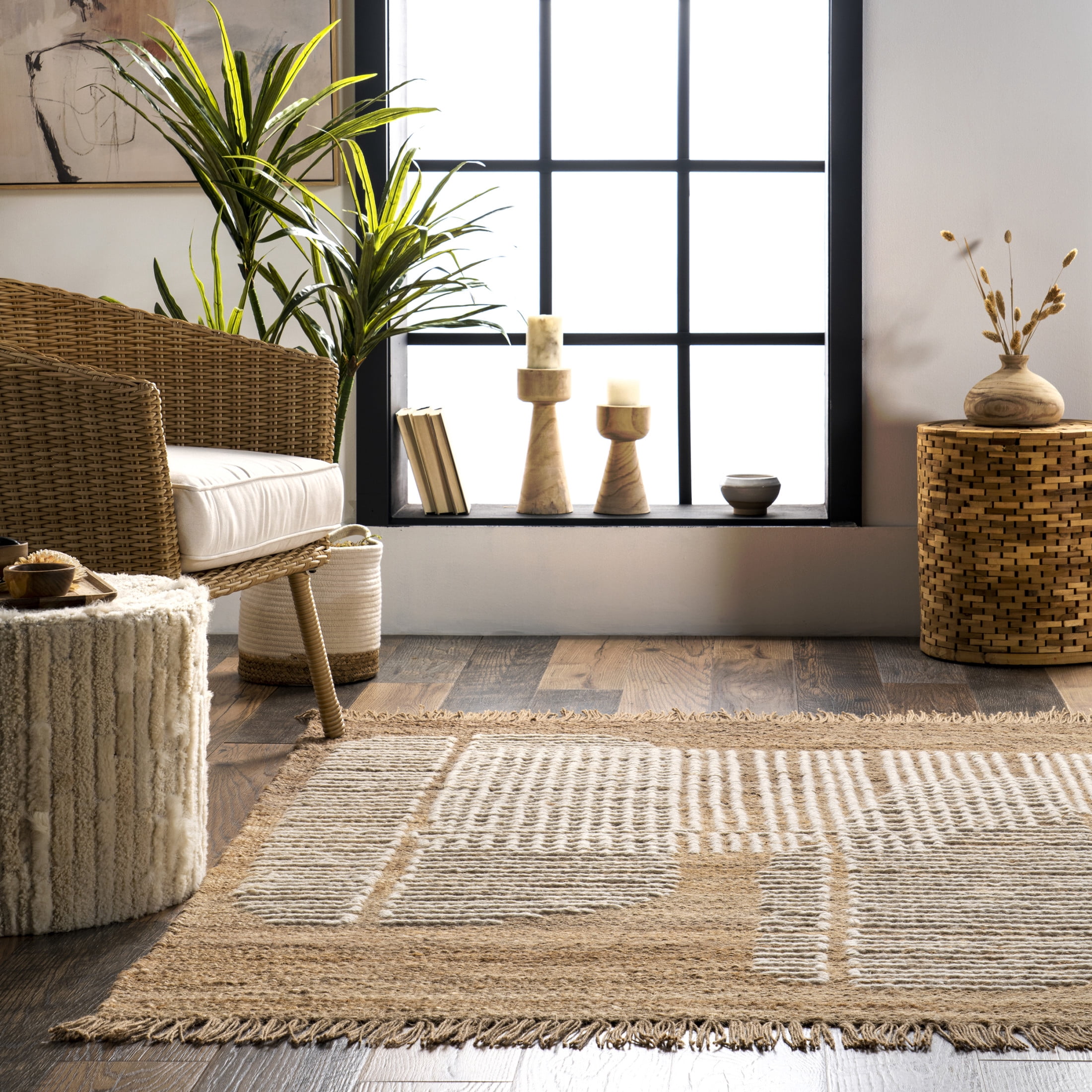 Rugs USA Geneva Tasseled Jute Area Rug, 4' x 6', Chrysanthe Natural