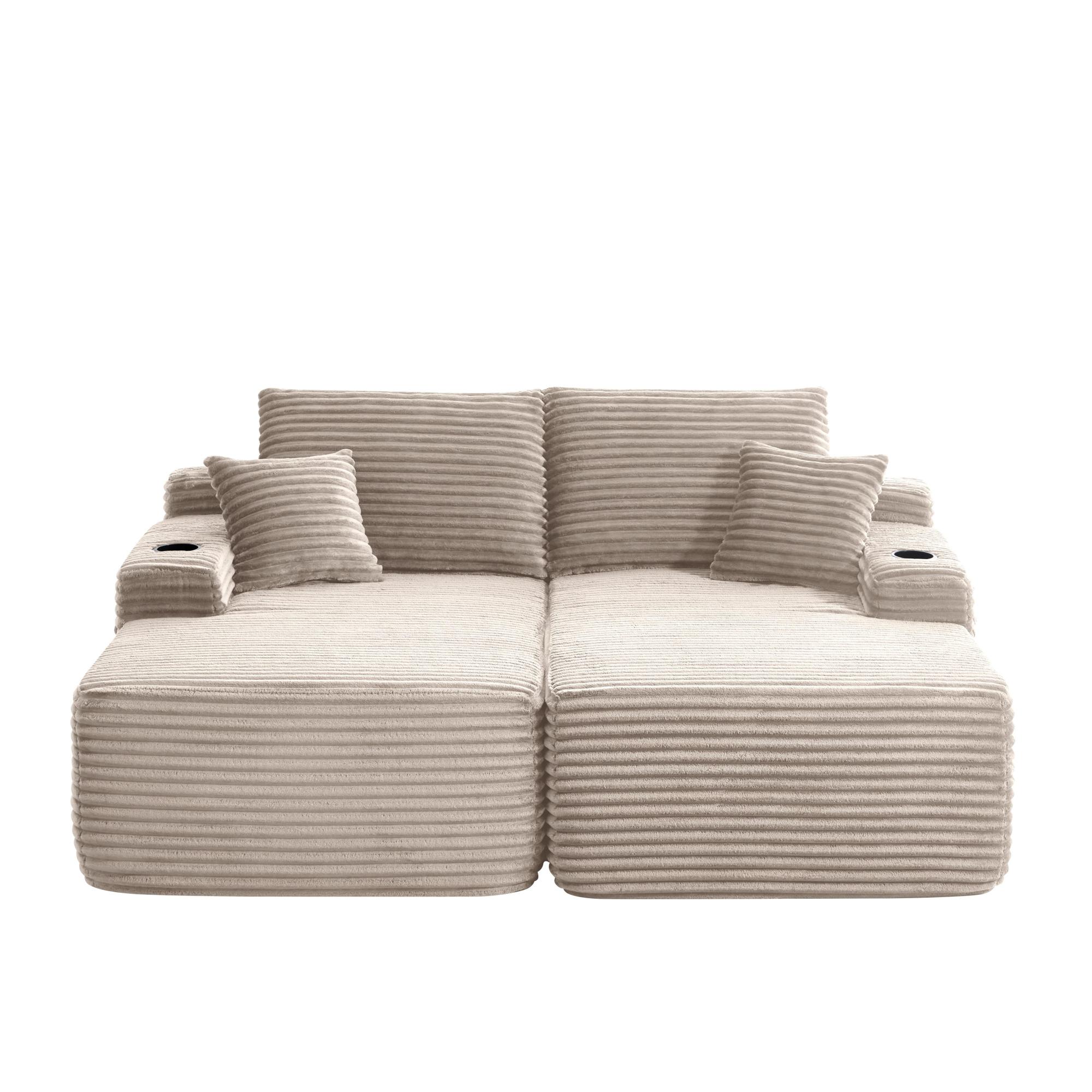 Leumius 69" Oversized Double Chaise Lounge Sofa Bed,L-Shape Chaise with R-Shape Chaise with Deep Seat for Living Room,No Assembly Required,Beige