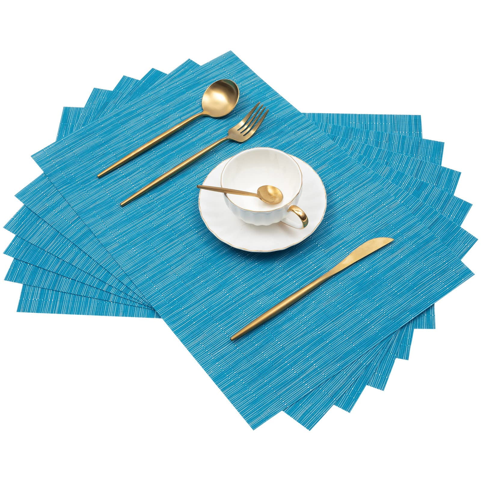 Stcomart Set of 8 Blue Vinyl Placemats - 12 x 18 Inches Washable PVC Table Mats for Dining Room Kitchen