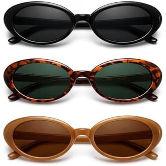 3 Pack Fashion Oval Sunglasses for Women Men, Retro Vintage Slim Frame Shades