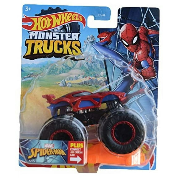 Hot Wheels Monster Trucks Spider-Man 1:64 Scale Includes Connect and Crash Car