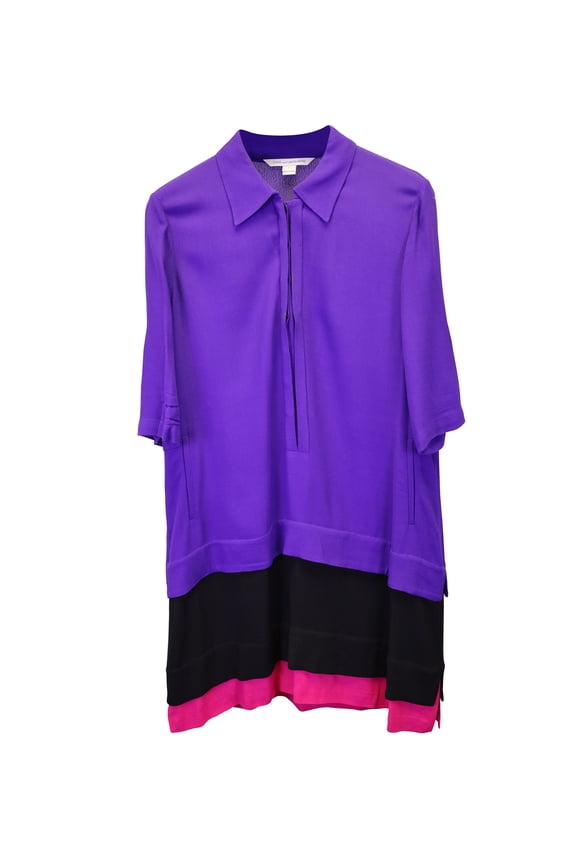 Pre-Owned Diane Von Furstenberg Colorblock Layered Shirt Dress in Multicolor Viscose