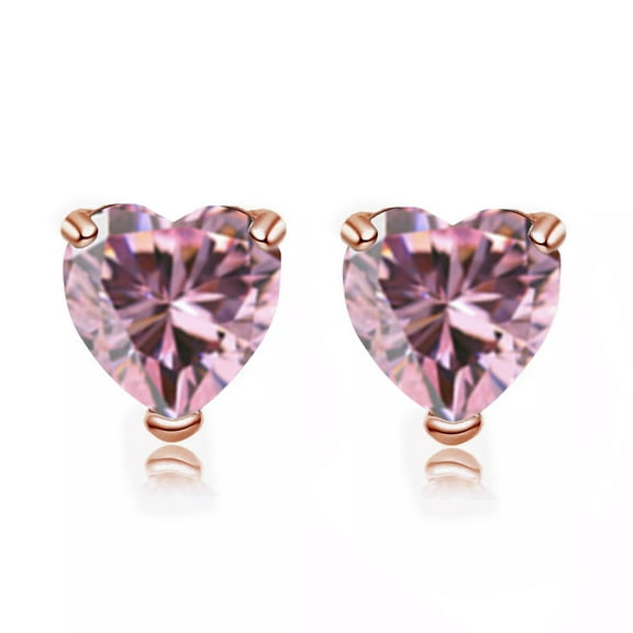 Paris Jewelry 24K Rose Gold 3 Carat Heart Created Pink Sapphire Stud Earrings Plated Women
