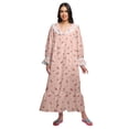 thumbnail image 1 of Moomaya Robe de Nuit Maxi pour Femmes en Coton à Col en V Imprimé avec Bordure Volantée, 1 of 5