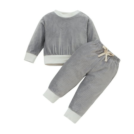 

URMAGIC Infant Baby Boys Girls Toddler Kids 2Pcs Corduroy Plain Outfit Sets Long-sleeved Tops+Pants
