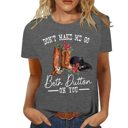 LUOGENLI T-shirts pour Femmes Mode Décontractée Chemises Imprimées Col Rond Manches Courtes Tee Tops Tunique Blouse Vintage T-shirts Graphiques pour Femmes Vêtements d'Été Gris Foncé m