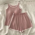 thumbnail image 2 of Pyjama Deux Pièces pour Femmes, Été 2025, Col Rond Plissé, Sans Manches, Coupe Décontractée, Taille Basse Élastique, Robe de Nuit, Ensemble Deux Pièces, 2 of 4
