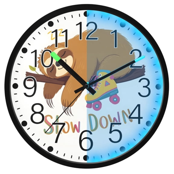 Ryvnso Cute Sloth-s3 12 Inch Night Light Wall Clock Silent Battery Operated Luminous Clocks