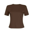 thumbnail image 6 of Crop Tops For Women Short Sleeve Crew Neck Athletic Outfit Basic Tee Slim Fitted Cute Thermal Layering Tight Shirt Workout Juniors Y2k Teen Girls Tops Brown XL, 6 of 7