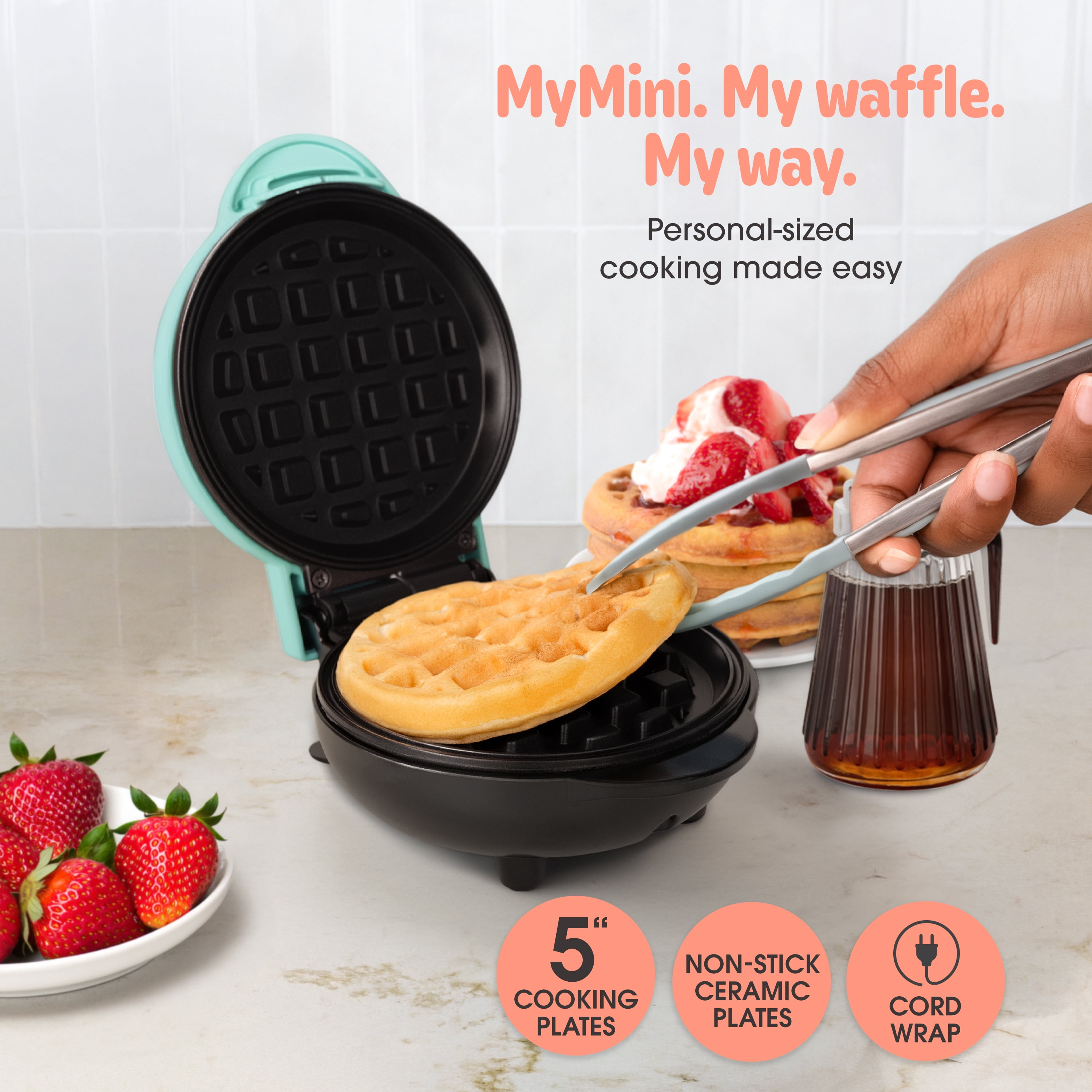 MyMini, Waffle Maker, Teal, Compact Electric Waffle Iron - Walmart.com