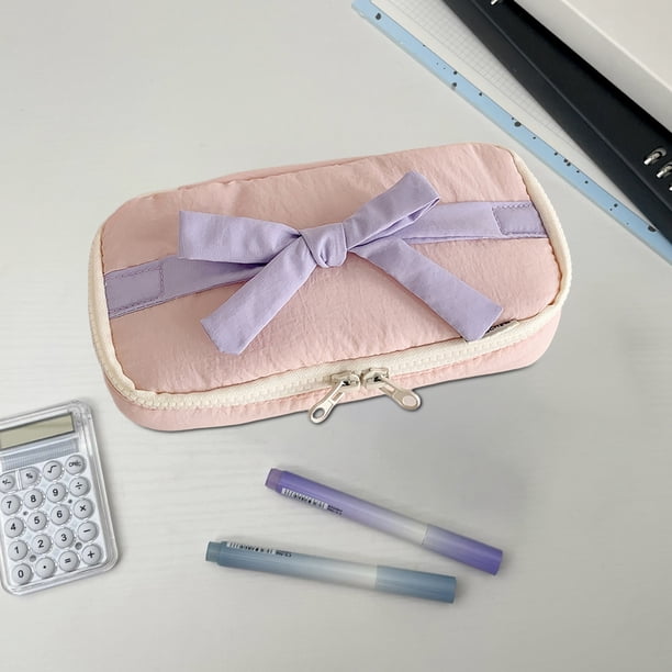 Estuche de lápices suave de estilo caramelo para niñas, bolsa de almacenamiento de papelería con lazo, estuche vertical de gran valor