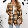 thumbnail image 2 of WTOBBY Women's Lightweight Open Front Cardigan Sweater Long Sleeve Casual Loose Thin Knit With Pockets Halloween Print Cover Up Top For Fall Layering,Ginger XL, 2 of 6