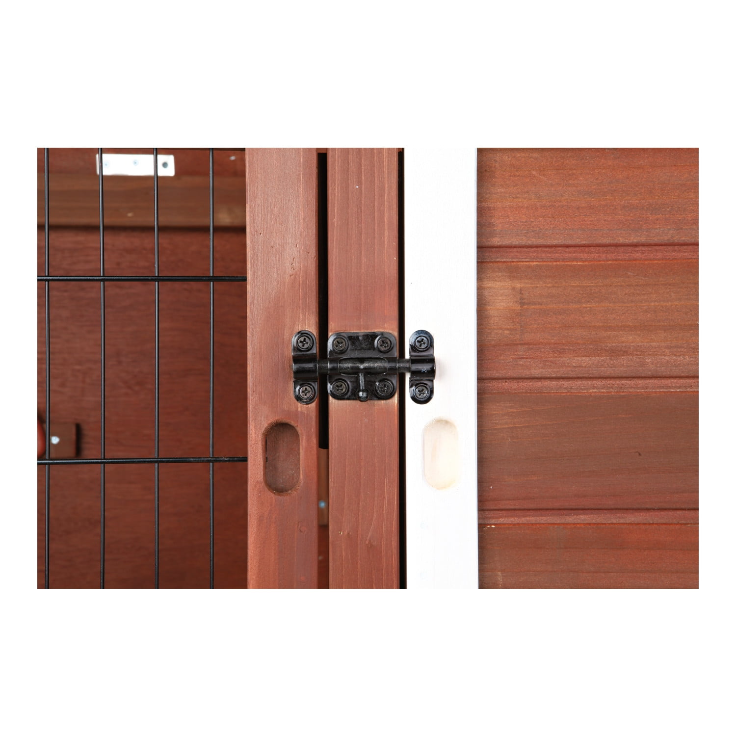 TRIXIE natura Double Weatherproof Outdoor 2-Story Wooden Small Animal Hutch with & Pull-Out Trays & Ramp, Auburn