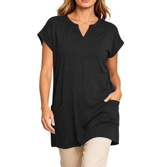 Women's Plus Size Longline Summer Cap Short Sleeve Blouse Classy V-Neck Casual Tee Shirt Lightweight Loose Fit Vacation Shirts