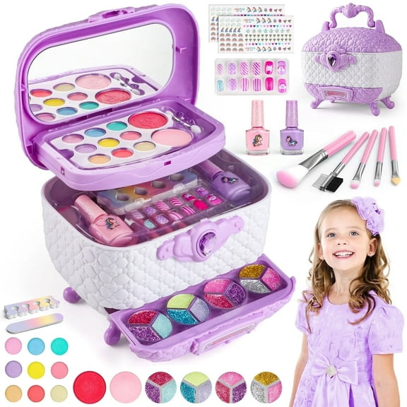 Freecat Kids Makeup Kit for Girls, Washable Real Cosmetic Toys, Non-toxic Makeup Set for Toddlers, Little Girl Princess Toy Gift for Christmas Birthday Aged 3-6 7-12