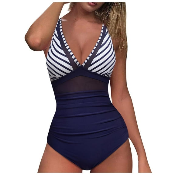 Gibobby Athletic Criss Cross Back One Piece Swimsuit for Women with and Modest Design(Navy,S)