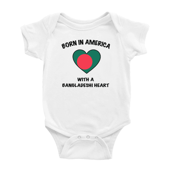 Born In America With A Bangladeshi Heart Funny Baby Bodysuit For Boy Girl