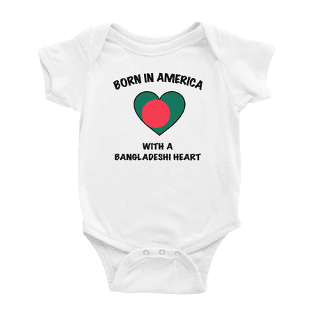 

Born In America With A Bangladeshi Heart Funny Baby Bodysuit For Boy Girl