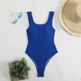 thumbnail image 3 of Women's Ribbed One Piece Swimsuits Square Neck Cutout Tankini Bathing Suit High Cut Tie Back Swimwear Beach Blue, XL, 3 of 6