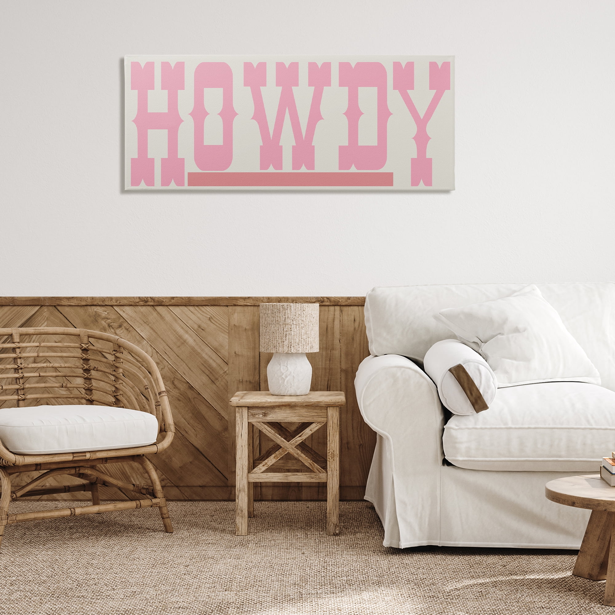 Stupell Industries Howdy Pink Text Typography Painting Gallery Wrapped Canvas Art Print Wall Art, 48 x 20