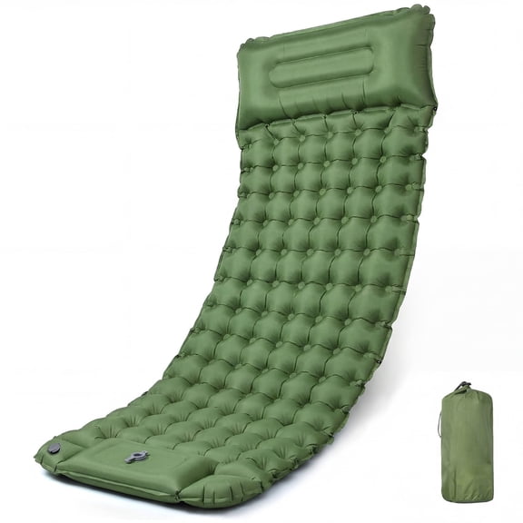 Aonhom Camping Sleeping Pad, 4" Ultralight Inflatable Sleeping Pad with Pillow Built-in Foot Pump Compact Camping Air Mattress for Backpacking, Hiking, Outdoors (Green, Single)