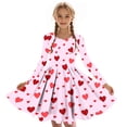 thumbnail image 2 of Pink Girls Dress with Red Heart Print - Long Sleeve Stretchy Soft Easy Care, Size 4-14 Years for Spring Fall,Size 7-8 T, 2 of 7