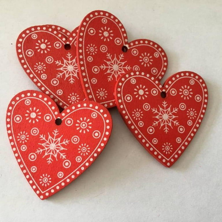36 Pieces Valentine's Day Wooden Heart Ornaments Heart Wooden Embellishment  Buffalo Plaid Wood Tags Love Heart Hanging Ornament for Valentine's Day