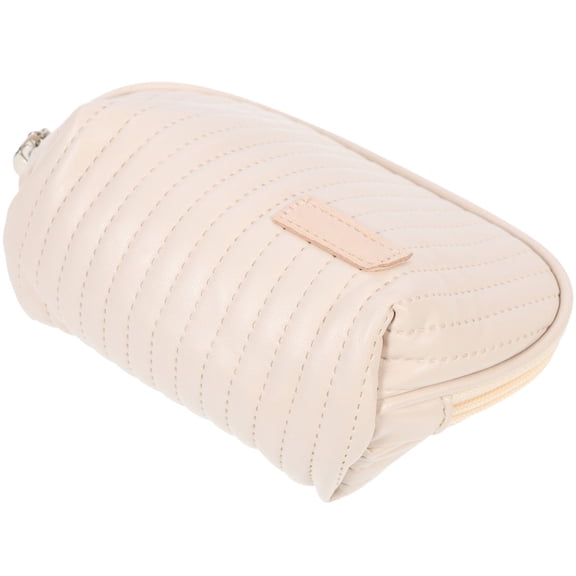 Alasum Portable Beige Cosmetic Bag, PU Travel Makeup Pouch for Daily Use -the- Storage