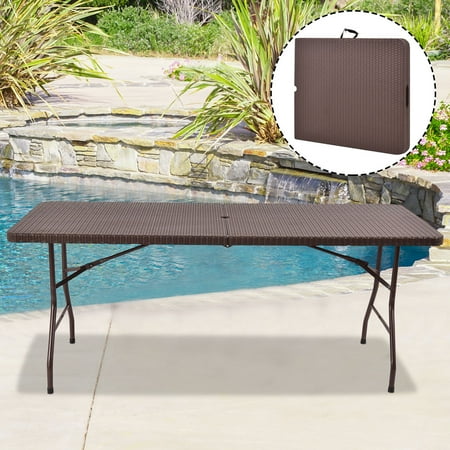 - Costway 6' Folding Table Rattan Portable Indoor Outdoor Picnic Party Dining Camping