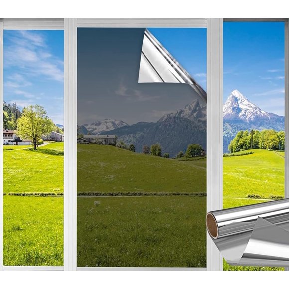 UV Reflective Window Film for Privacy and Sun Protection - One Way Mirror Film (Silver, 15.7" x 157.4" (40x400 cm))