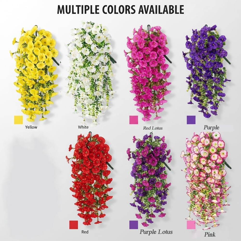 UV Resistant Hanging Artificial Morning Glory Vine, Spring Artificial Flowers for Decoration, Hanging Flowers Silk Petunia, Realistic Faux Flower Plants for Home Porch Patio Garden