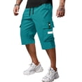 thumbnail image 2 of Domuza Men's Cargo Shorts Drawstring Stretch Waist Casual Running Shorts Multi Pockets Below Knee Breathable Athletic Short Cyan L, 2 of 5