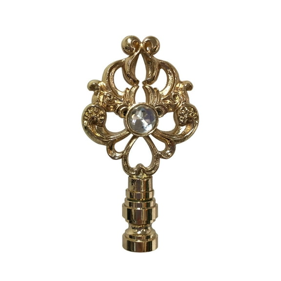 Royal Designs, Inc. Floral Filigree Design Crystal Accent Finial for Lamp Shade, F-5071PB-1, Polished Brass, Single