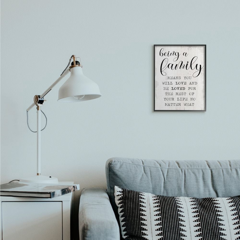 Stupell Industries Family is Being Loved Phrase Motivational Home Sentiments Inspirational Painting Black Framed Art Print Wall Art, 11 x 14
