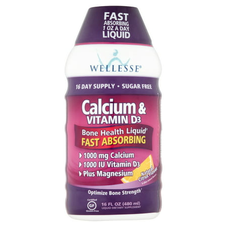 Wellesse calcium et D3 Supplément liquide, saveur d'agrumes, 16 oz