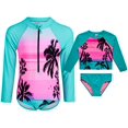 thumbnail image 1 of Girls' Rash Guard Set - 3 Piece UPF 50+ Bathing Suit Set, Size 2 Toddler, Seaform Island Print, 1 of 2