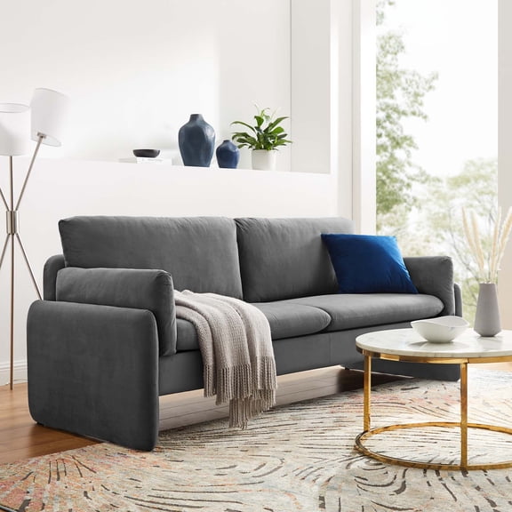Modway Indicate Performance Velvet Sofa in Charcoal