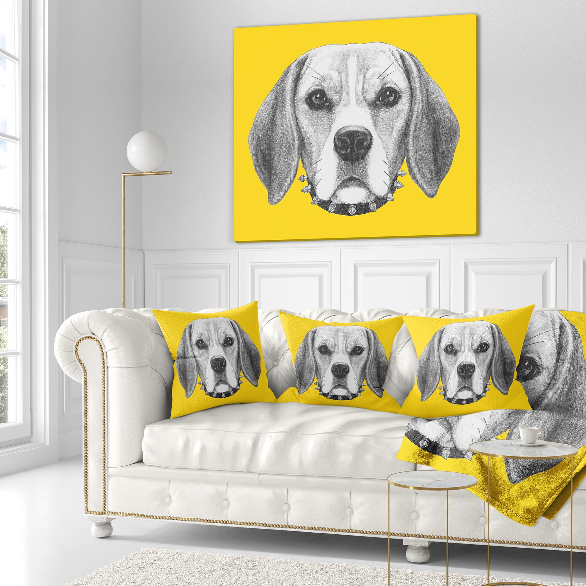 Designart Funny Beagle Dog with Collar - Animal Throw Pillow - 18x18