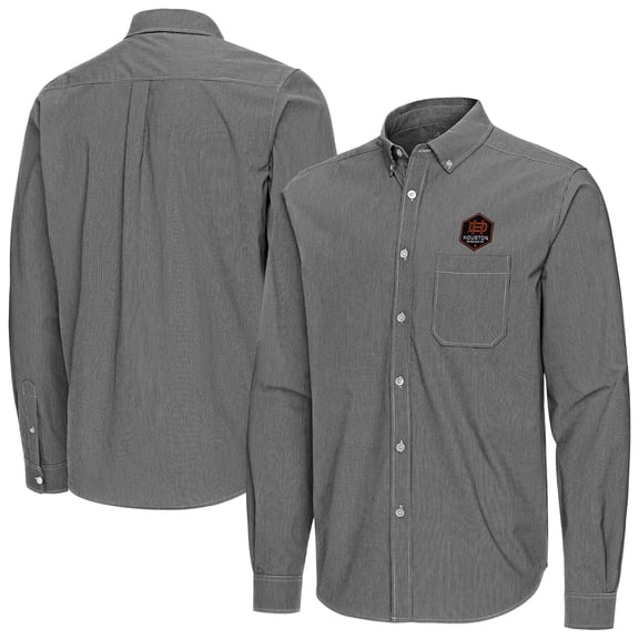 Men's Antigua Black Houston Dynamo FC Porter Woven Tri-Blend Long Sleeve Button-Down Shirt
