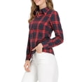 thumbnail image 4 of INSPIRE CHIC Women's Button Down Long Sleeve Collared Top Plaid Shirt Red Blue XS, 4 of 6
