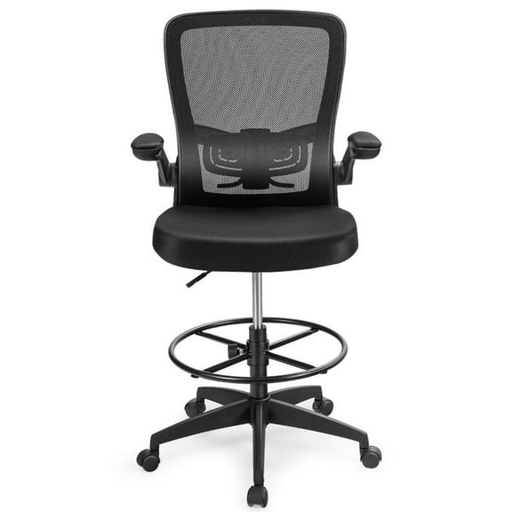 YYAo Office Chairs,Mesh Chairs,Height Adjustable Drafting Chair with Flip Up Arms-Black