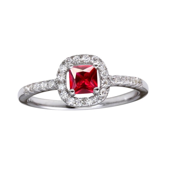 Rhodium Plated 925 Sterling Silver Clear & Red Center Ring Band Cubic Zirconia Jewelry Female Size 6