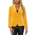 thumbnail image 1 of BLAZER DE VELVET CHIC PARA MUJER INSPIRADOR COLOR SÓLIDO CON SOLAPA Y UN BOTÓN CHAQUETA DE TRAJE PARA TRABAJAR S AMARILLO, 1 of 6