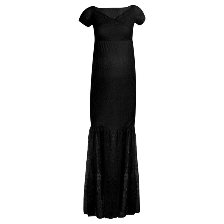 Formal Maternity Dress for Wedding Guest Bridesmaid Baby Shower, Short Sleeve Full Lace Stretchy Bodycon Evening Gown